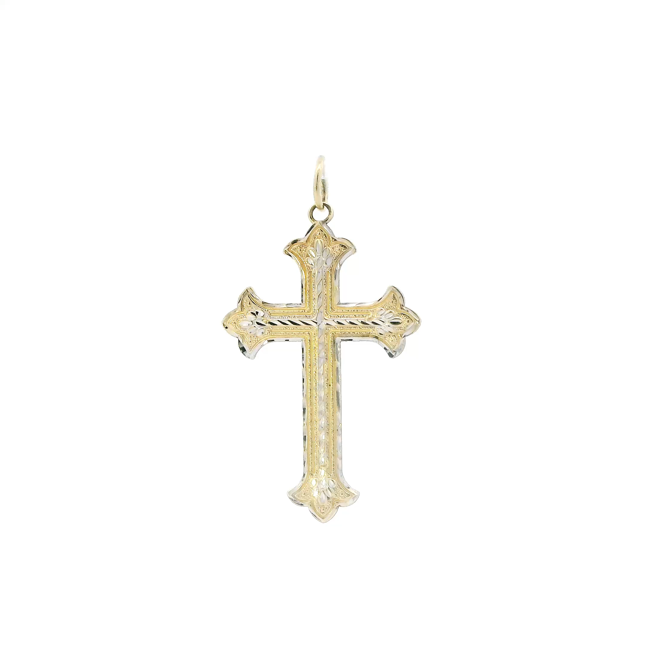 14K Yellow & White Gold Diamond Cut Cross Pendent