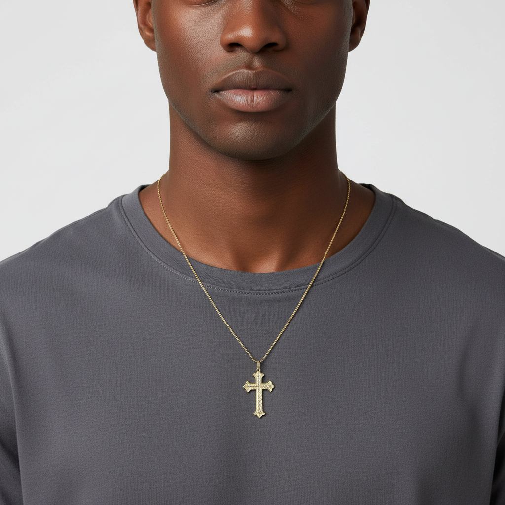 14K Yellow & White Gold Diamond Cut Cross Pendent