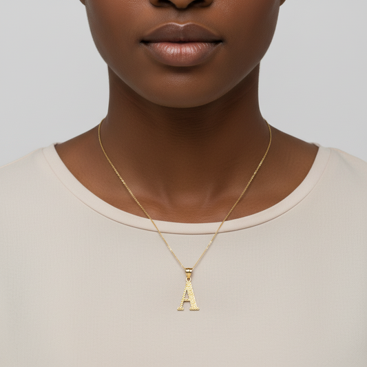 10K Yellow Gold Diamond Cut Letter "A" Pendant