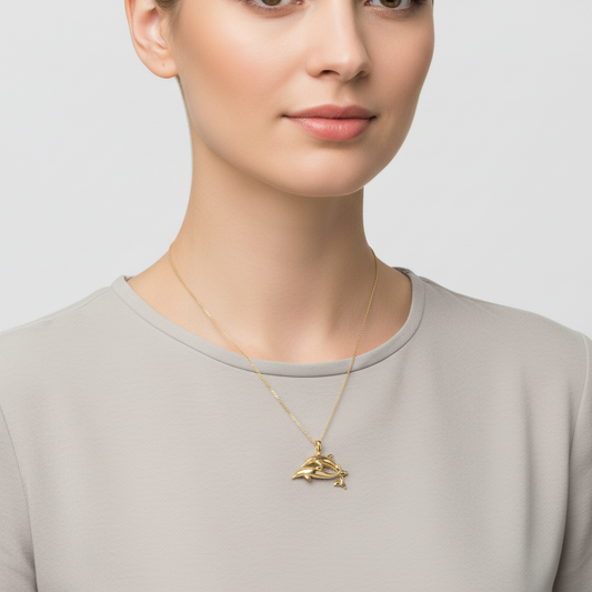 14K Yellow Gold Double Dolphin Pendant