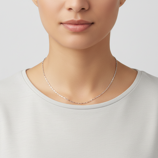 18K White Gold 16" Hollow Bar Link Chain