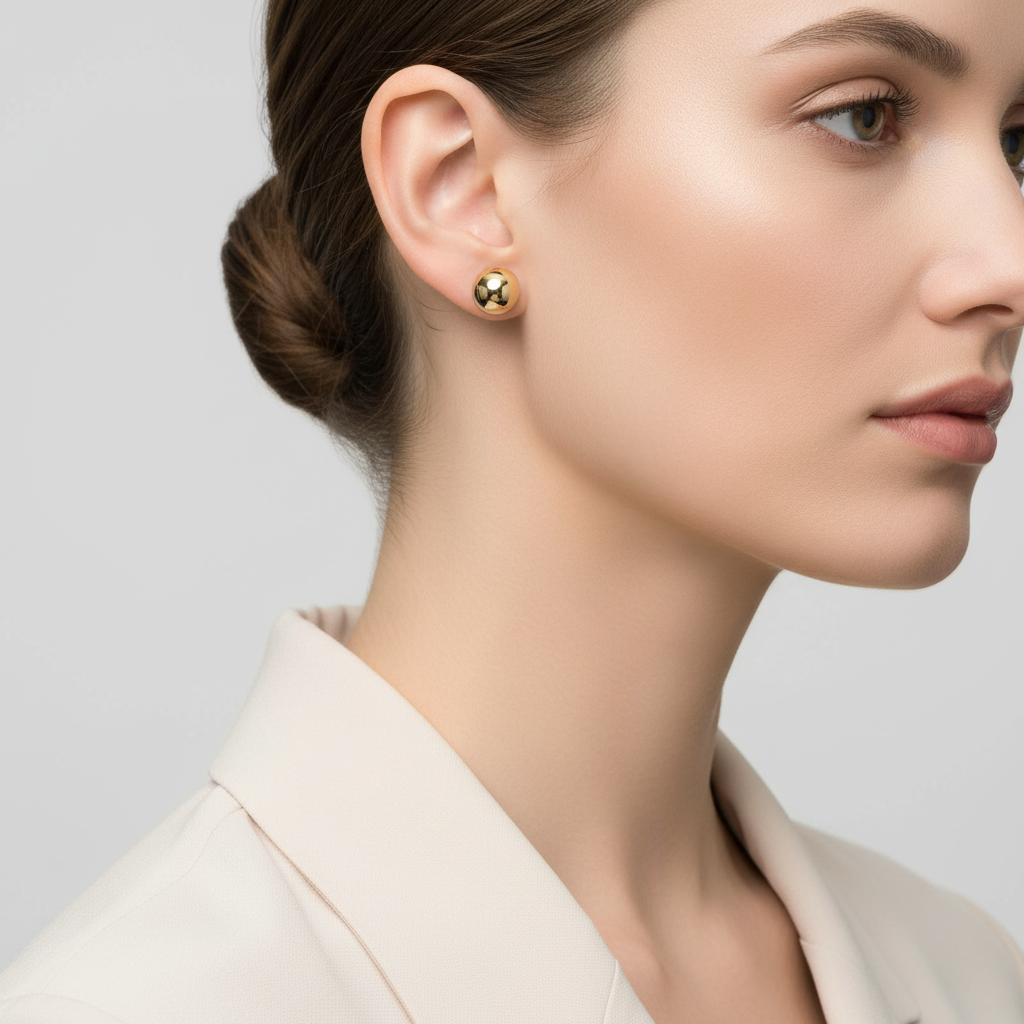 14K Yellow Gold Round Button Hinged Earrings