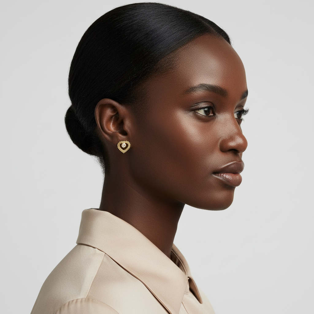 10K Yellow Gold Rolex Heart Stud Earrings