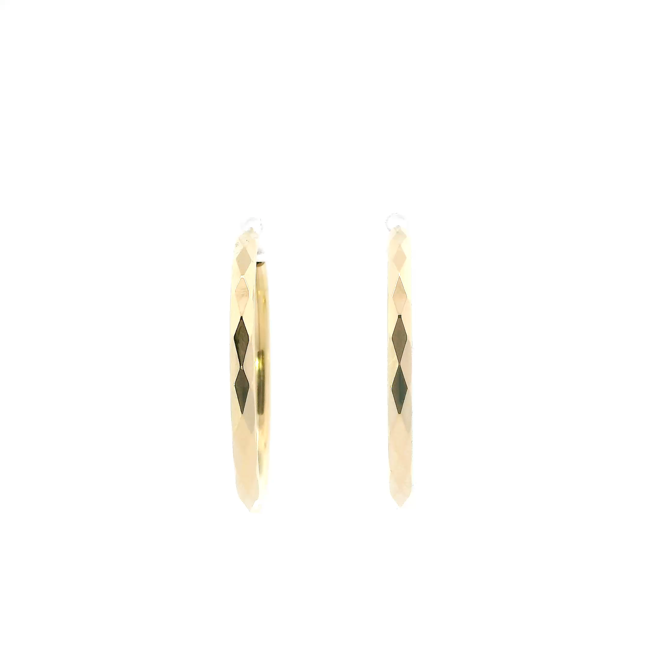 14K Yellow Gold Diamond Cut Hoop Earrings