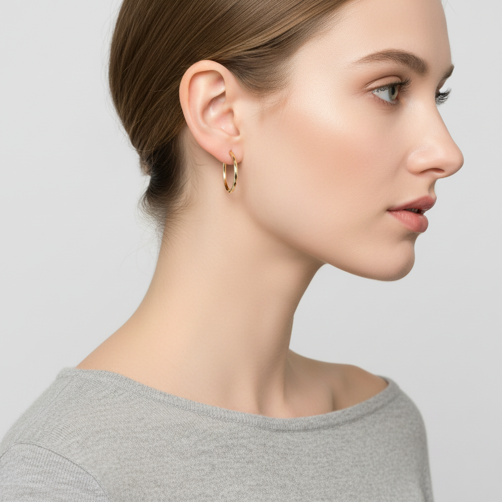 14K Yellow Gold Diamond Cut Hoop Earrings