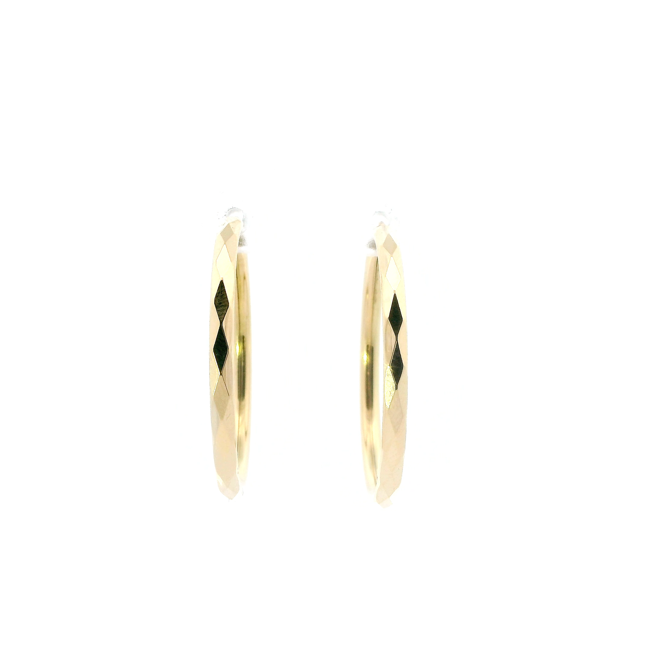 14K Yellow Gold Diamond Cut Hoop Earrings