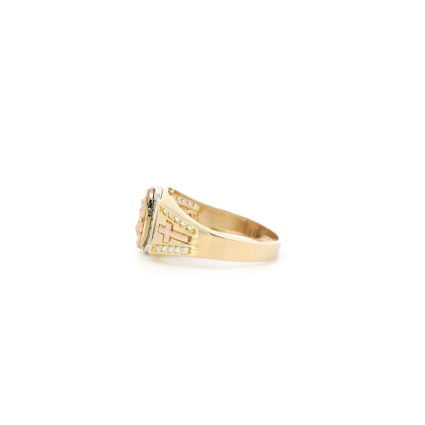 14K Tri Color Gold Cz Religious Mens Ring