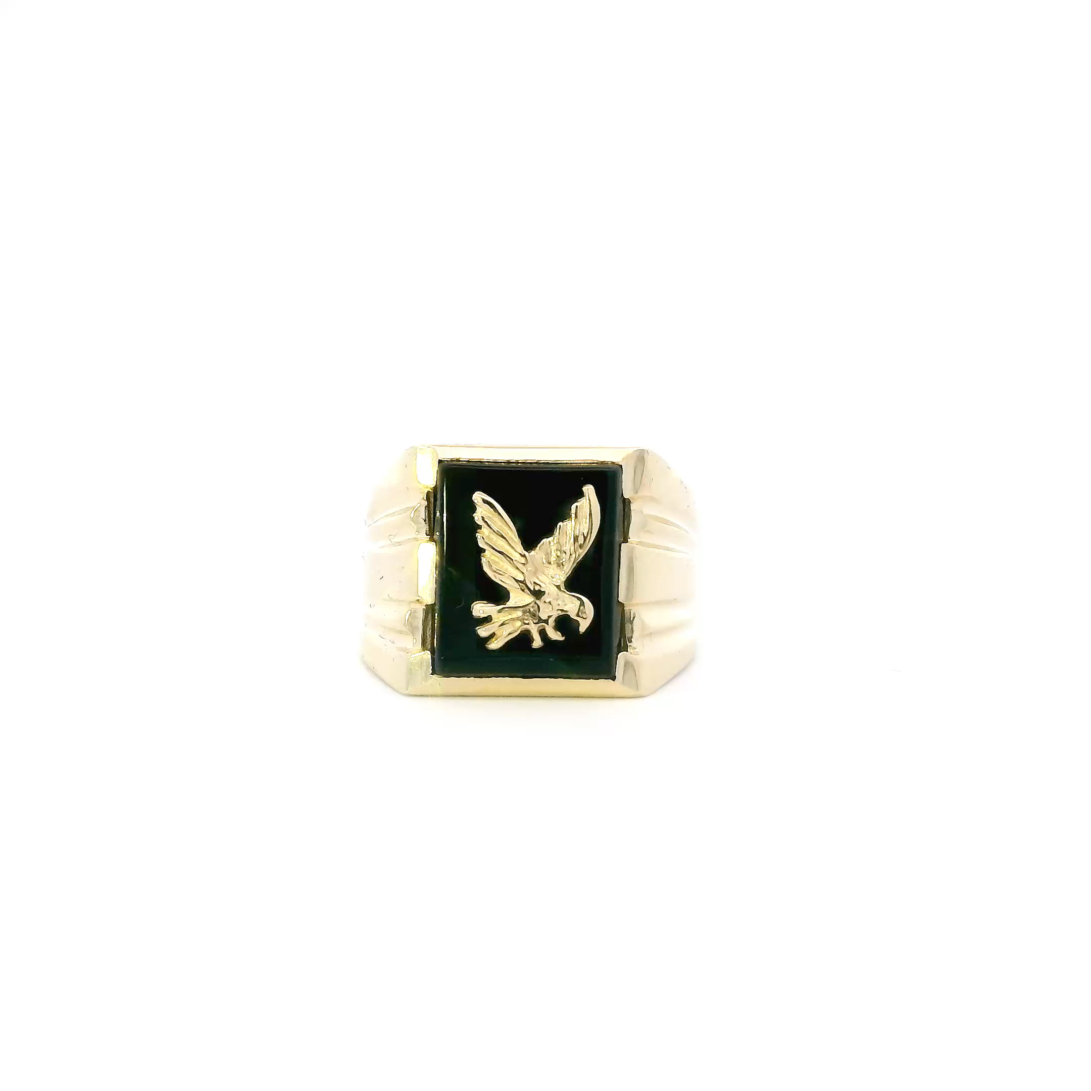 14K Yellow Gold Black Onyx Eagle Ring