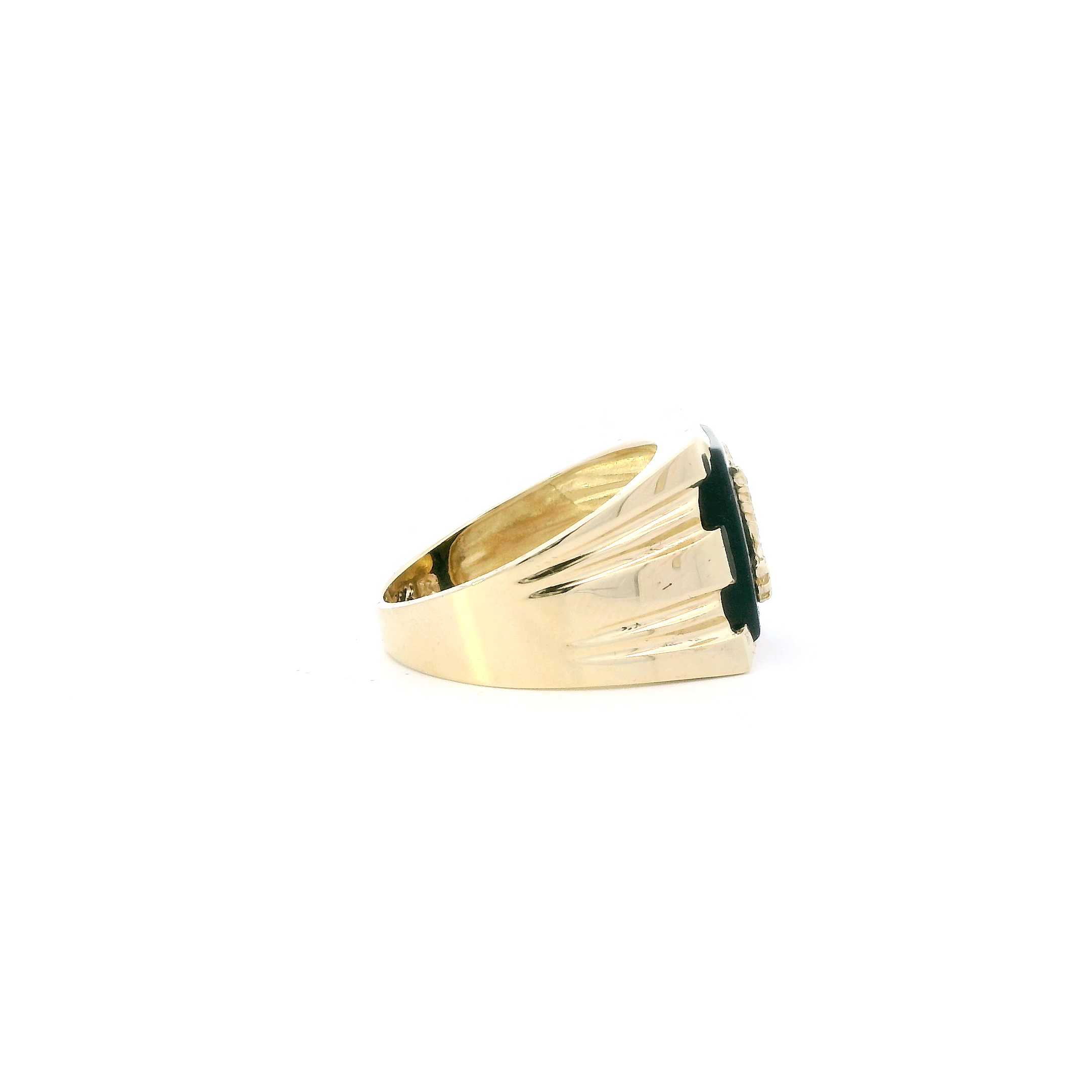 14K Yellow Gold Black Onyx Eagle Ring