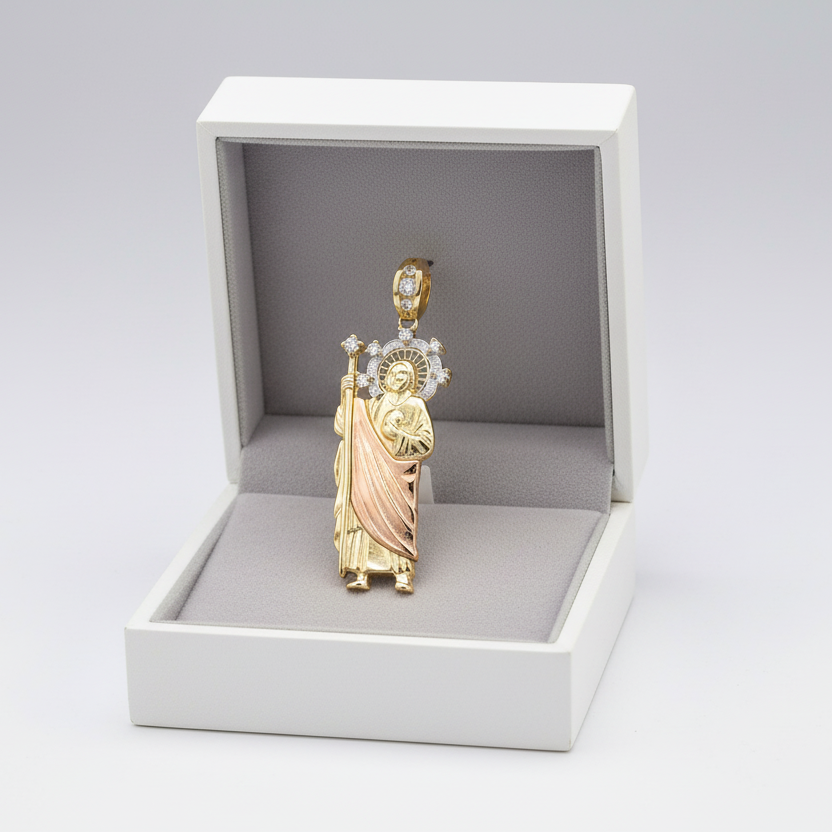 10K Tri Color Standing Religious Figure Pendant