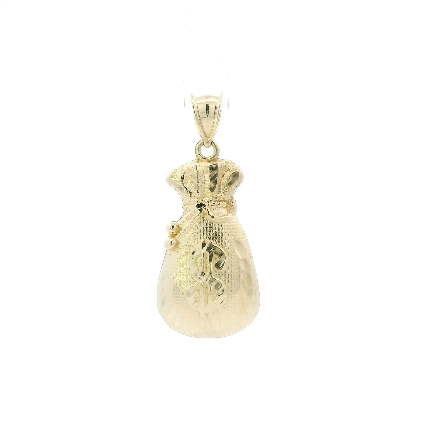 10K Yellow Gold Diamond Cut Money Bag Pendant