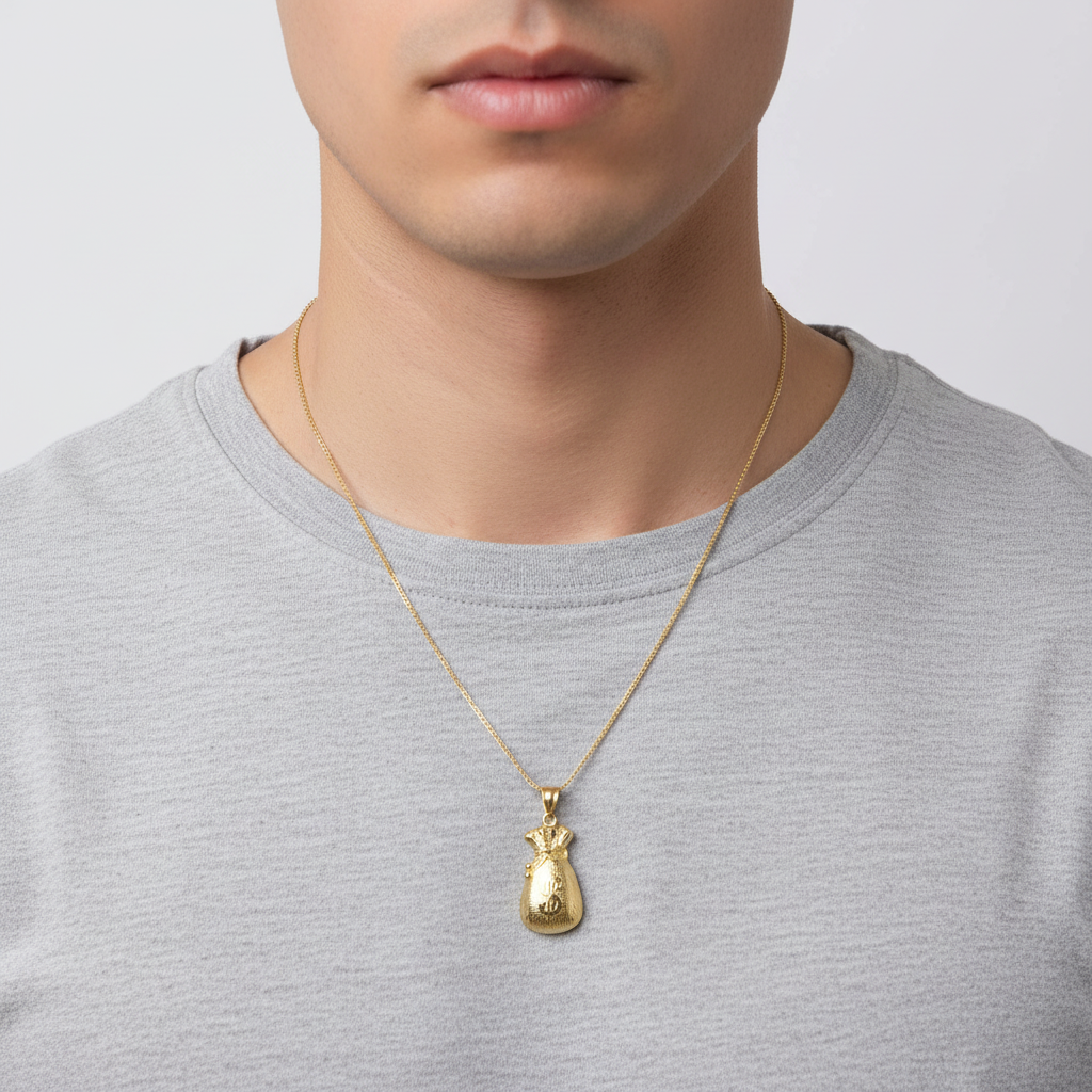 10K Yellow Gold Diamond Cut Money Bag Pendant