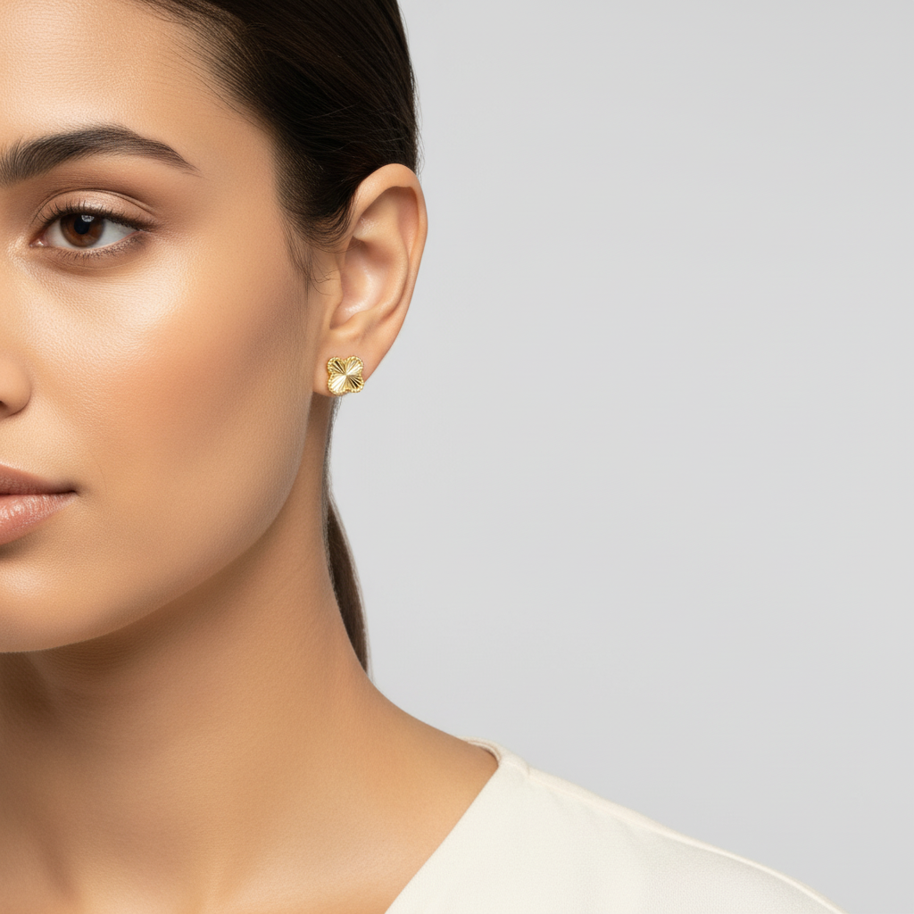 14K Yellow Gold Clover Stud Earrings