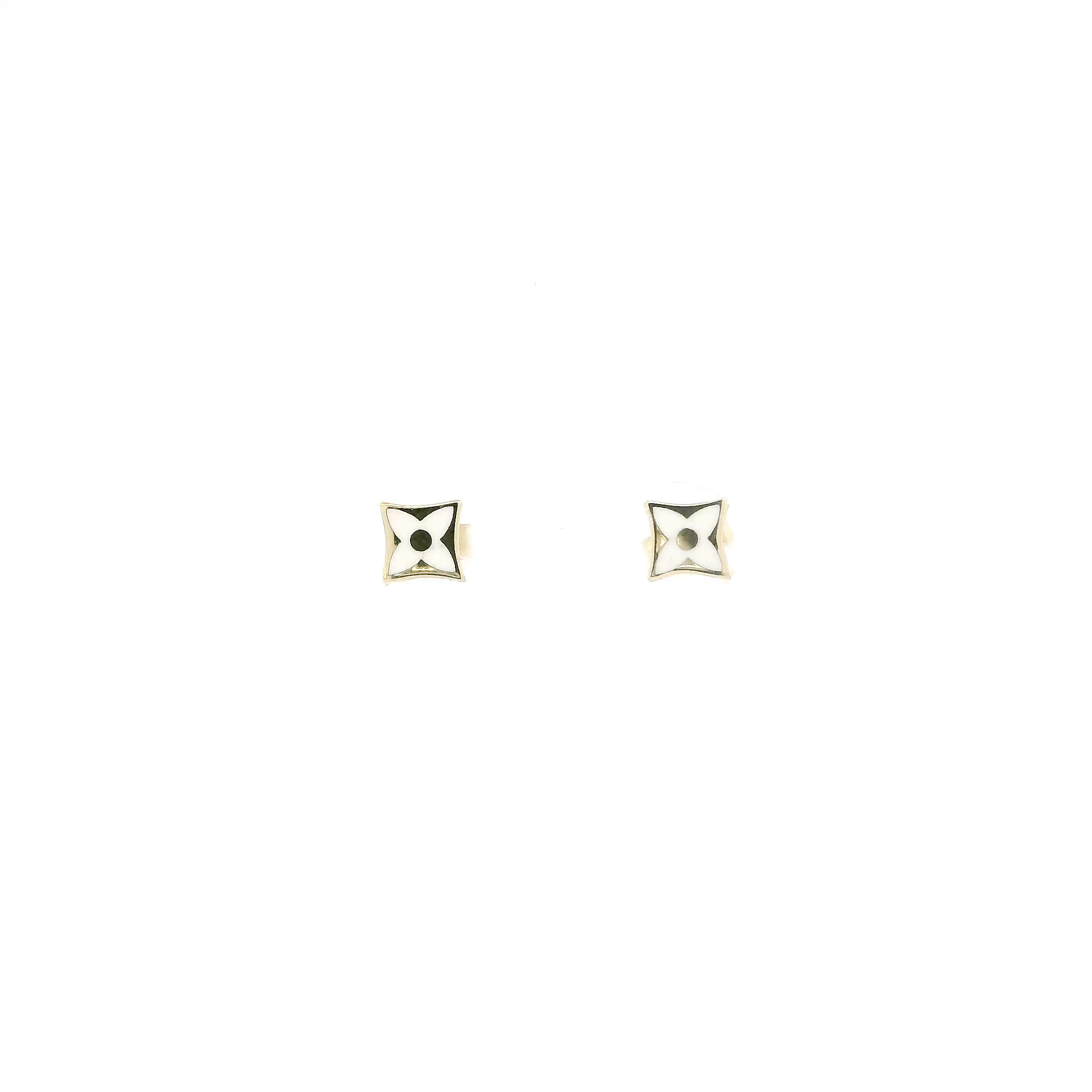 14K Yellow Gold Square Floral Stud Earrings