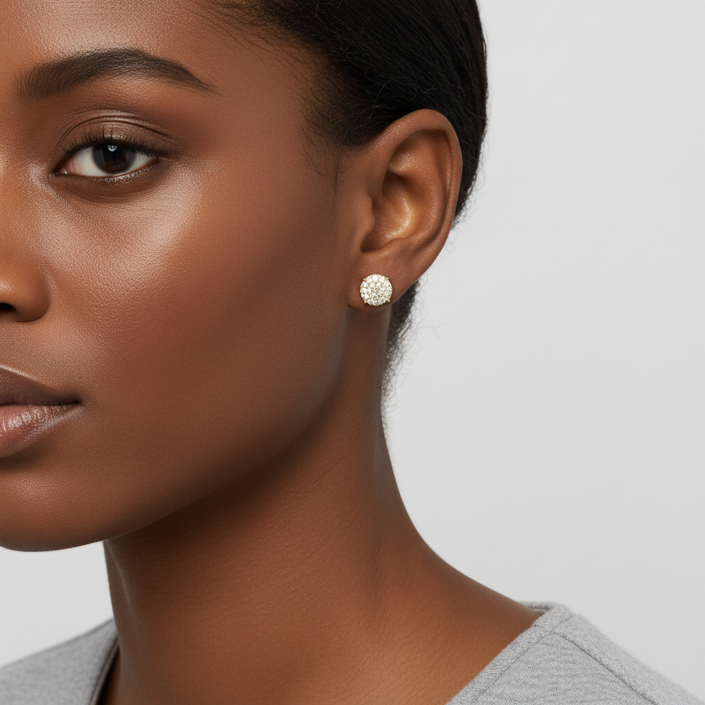 10K Yellow Gold Pave Stud Earrings