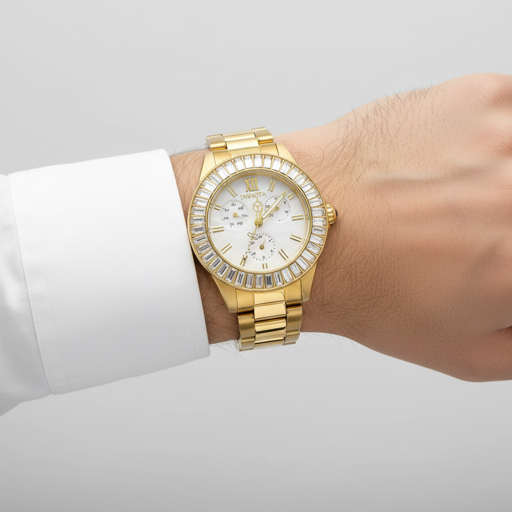 Invicta Angel Gold Tone Cz Bezel Mens Wristwatch - 28452