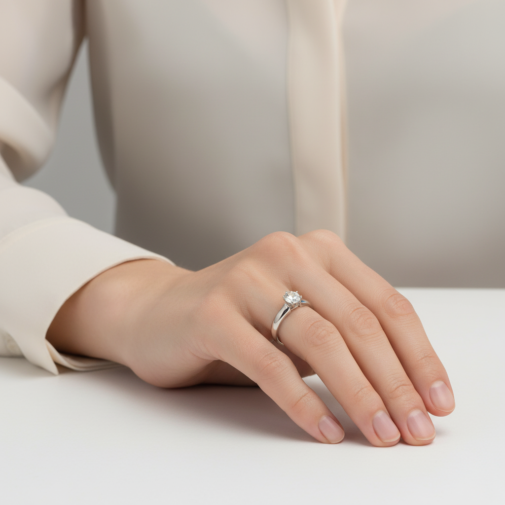 14K White Gold Solitaire Womens Ring - 0.50ct