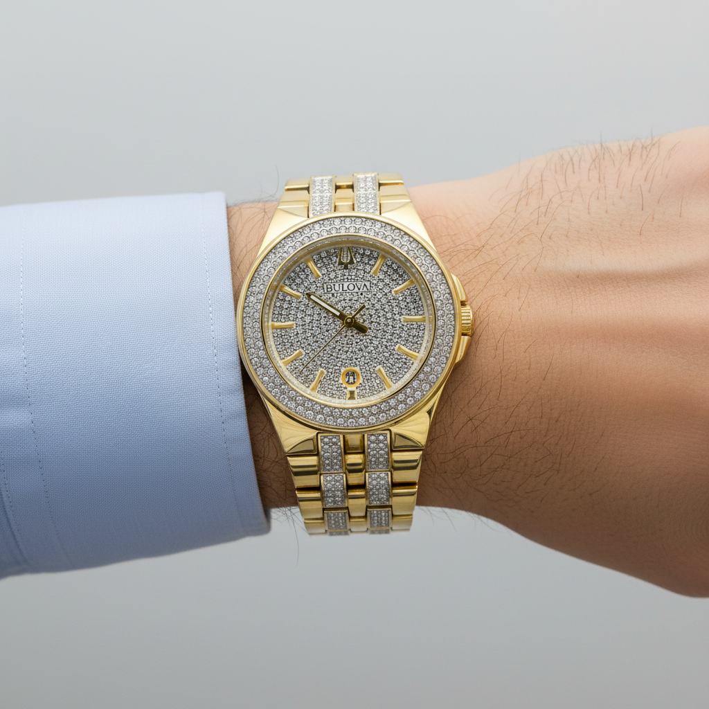 Bulova Gold Tone Stainless Steel Mens Wristwatch - 98K102