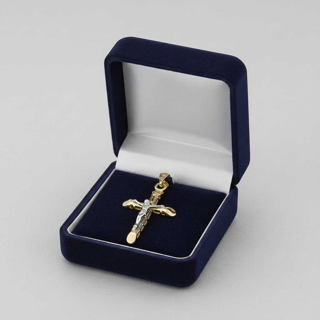 10K Yellow & White Gold Hollow Crucifix Pendant