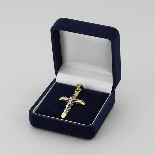10K Yellow & White Gold Hollow Crucifix Pendant