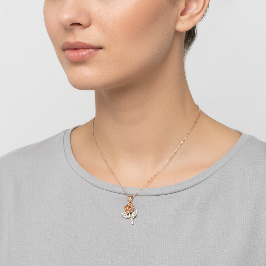 10K Yellow & Rose Gold Diamond Cut Rose Pendant