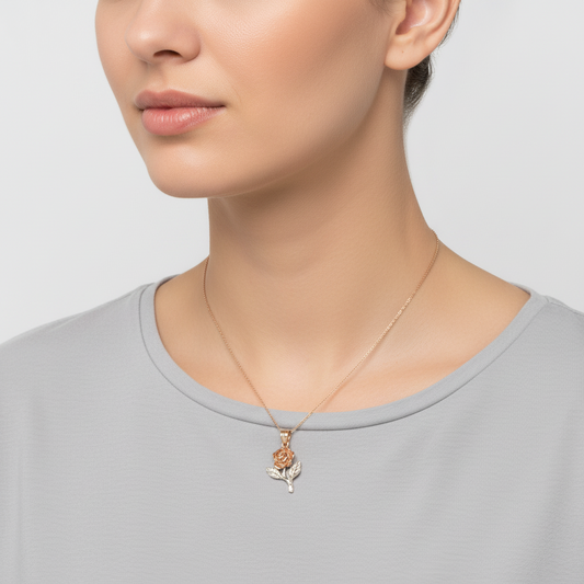 10K Yellow & Rose Gold Diamond Cut Rose Pendant