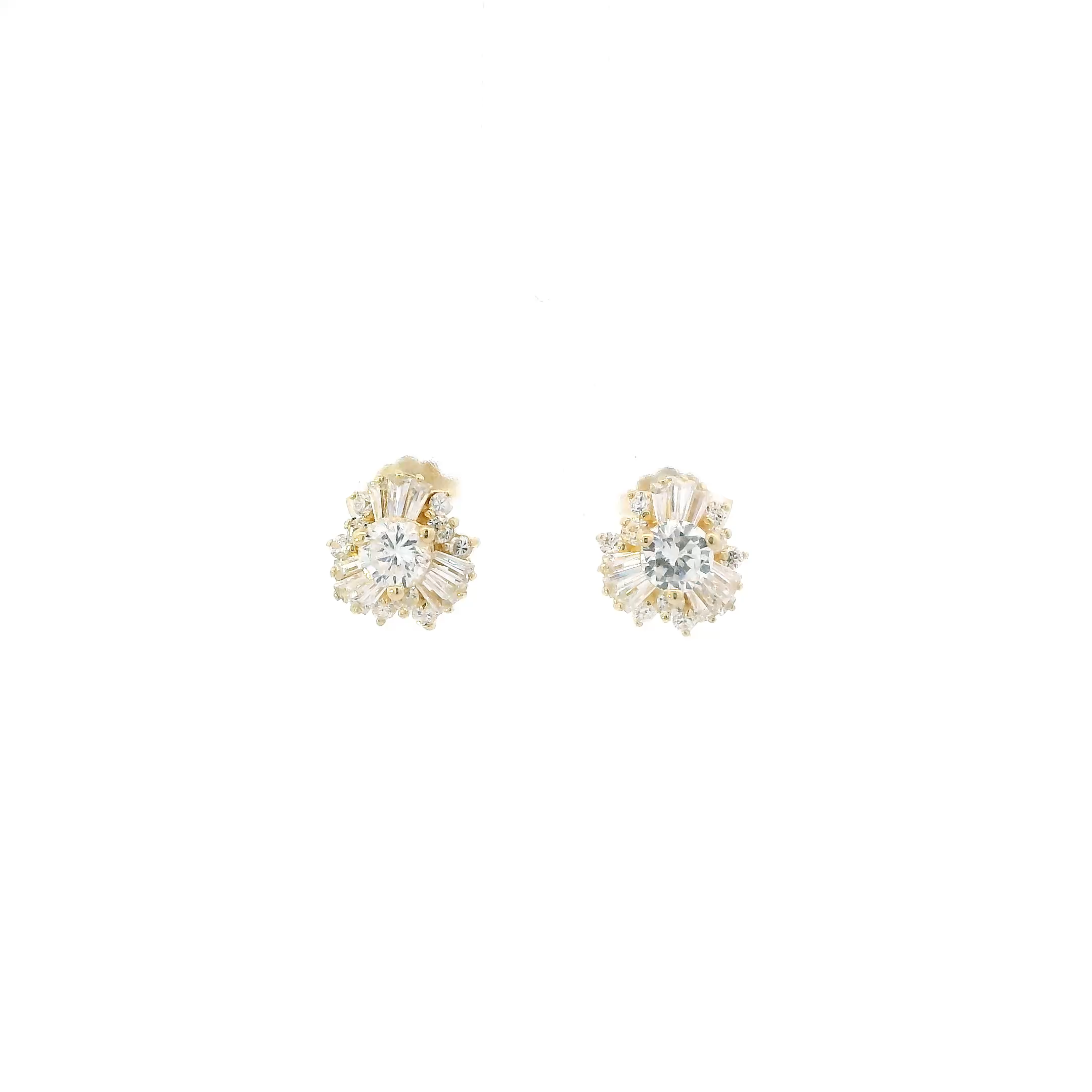 14K Yellow Gold Cz Cluster Earrings