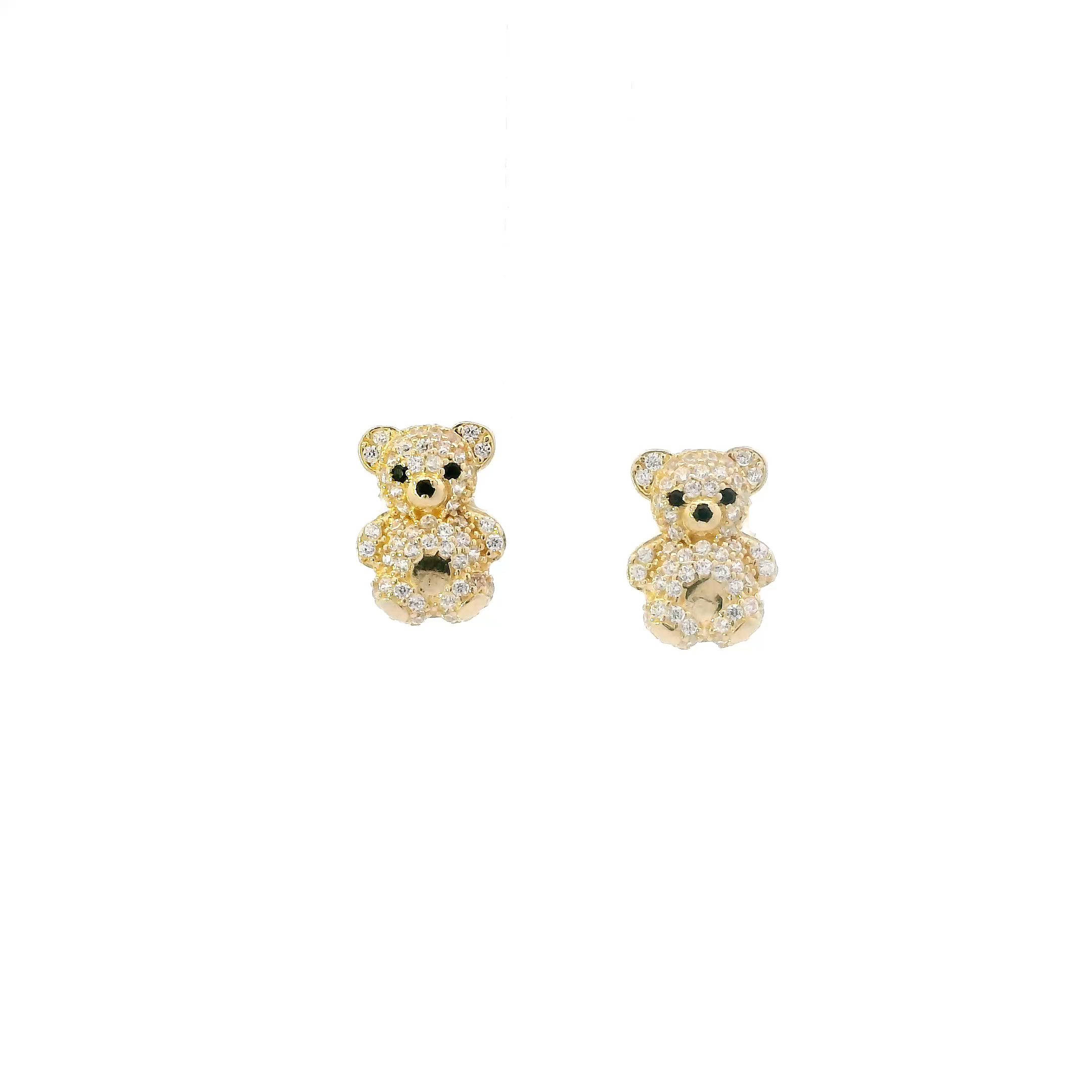 14K Yellow Gold Teddy Bear Stud Earrings