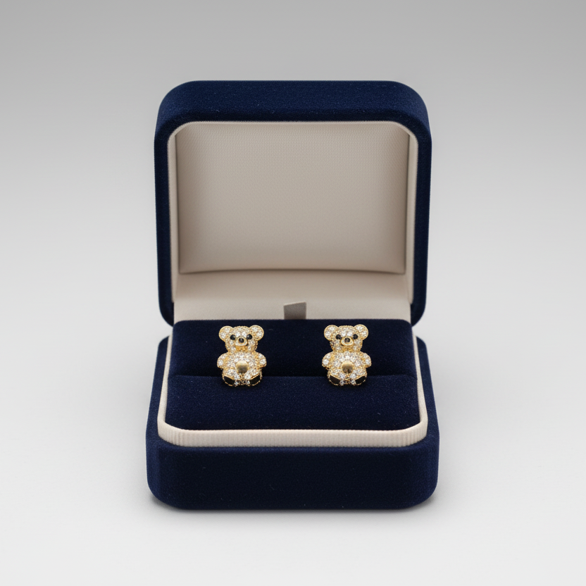 14K Yellow Gold Teddy Bear Stud Earrings