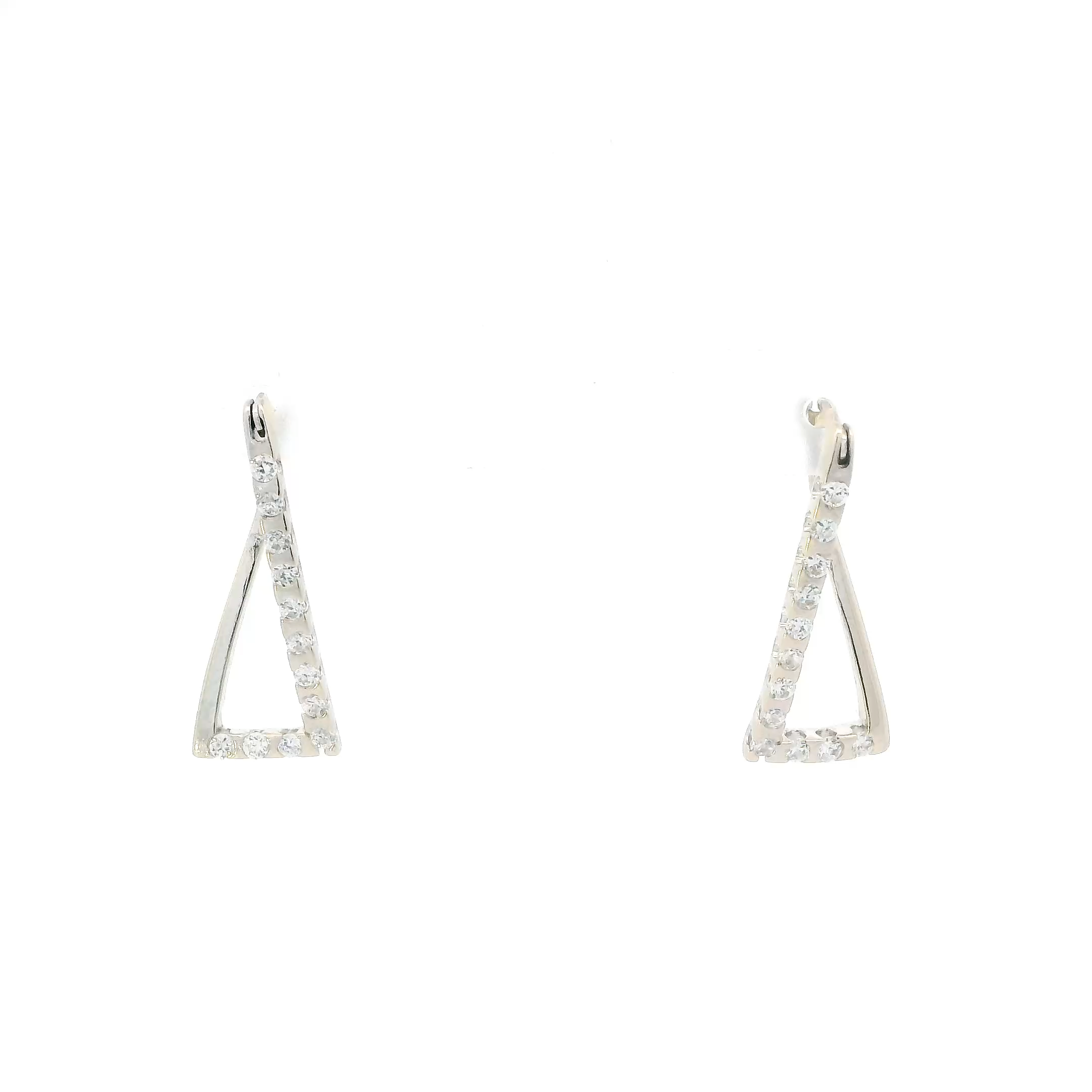 14K White Gold Abstract Triangle Design Dangle Earrings