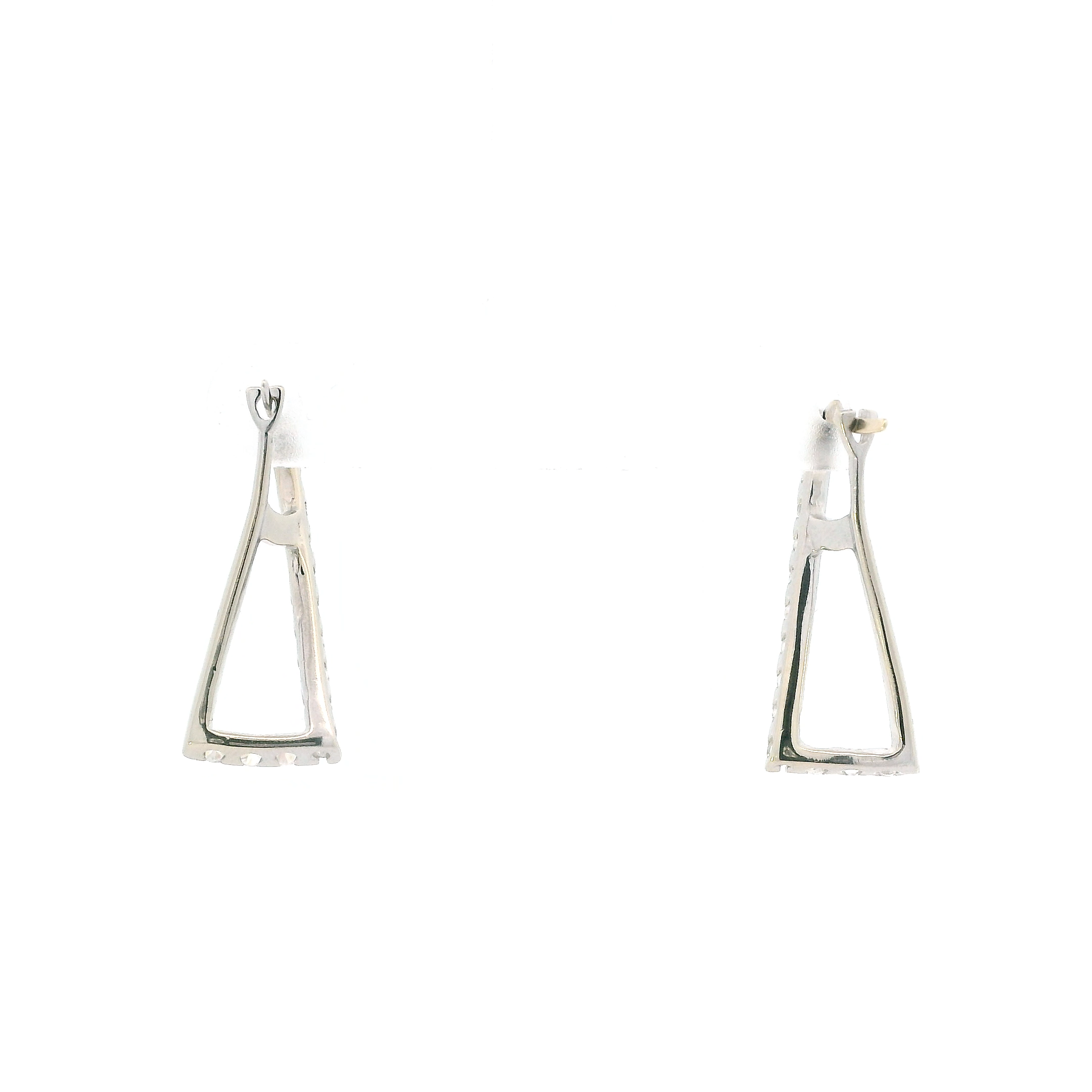 14K White Gold Abstract Triangle Design Dangle Earrings