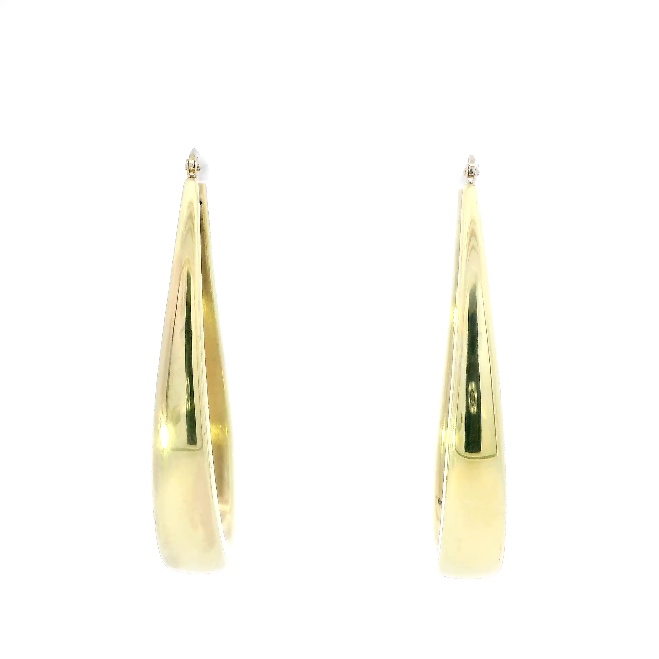 18K Yellow Gold Long Oval Hoop Earrings