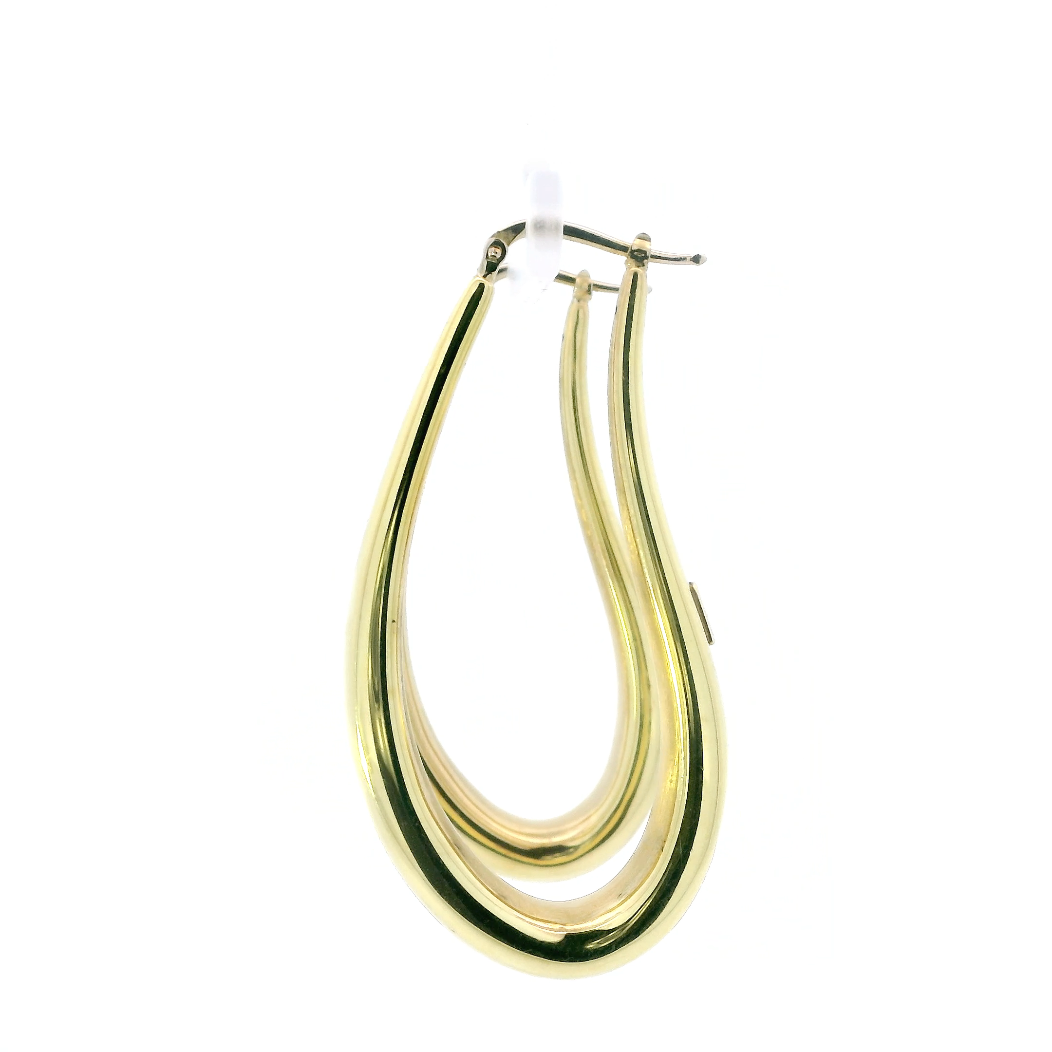 18K Yellow Gold Long Oval Hoop Earrings
