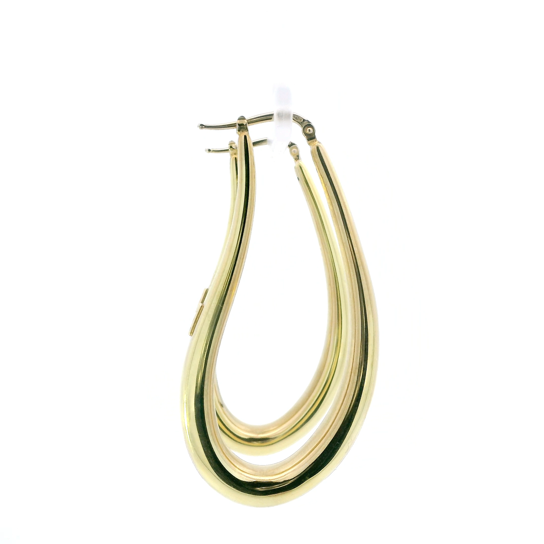 18K Yellow Gold Long Oval Hoop Earrings