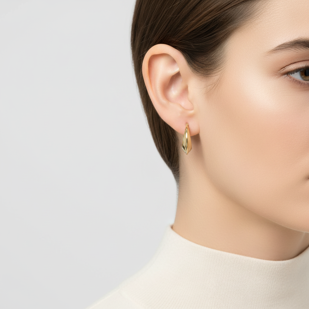 14K Yellow Gold 3 Layer Hollow Hoop Earrings