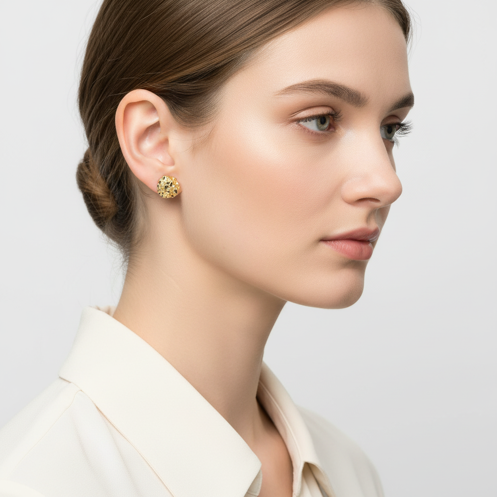 10K Yellow Gold Round Nugget Earrings
