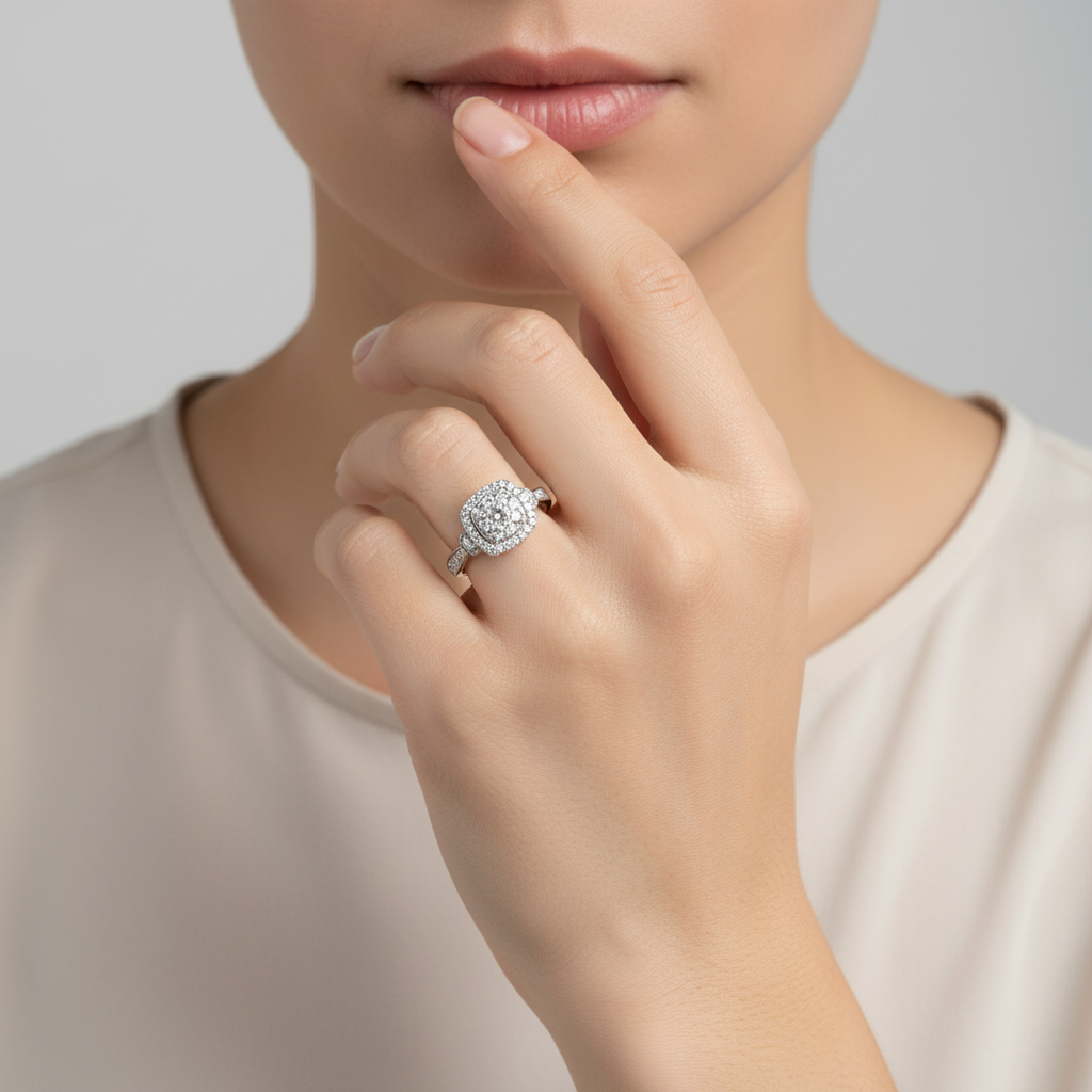 10K White Gold Diamond Womens Ring - 0.85ct