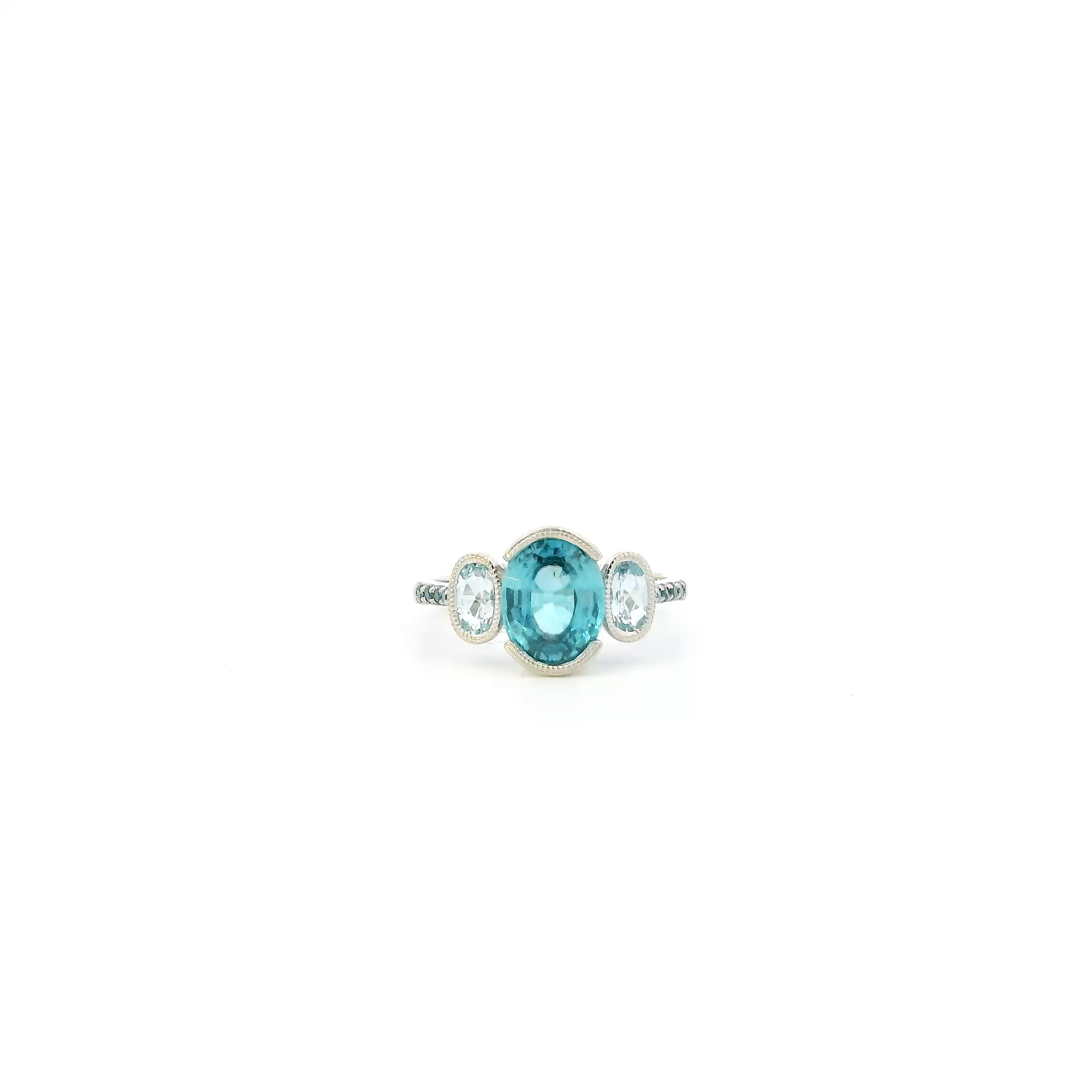 14K White Gold Blue Topaz, Aquamarine, & Blue Diamonds Womens Ring - 0.05ct