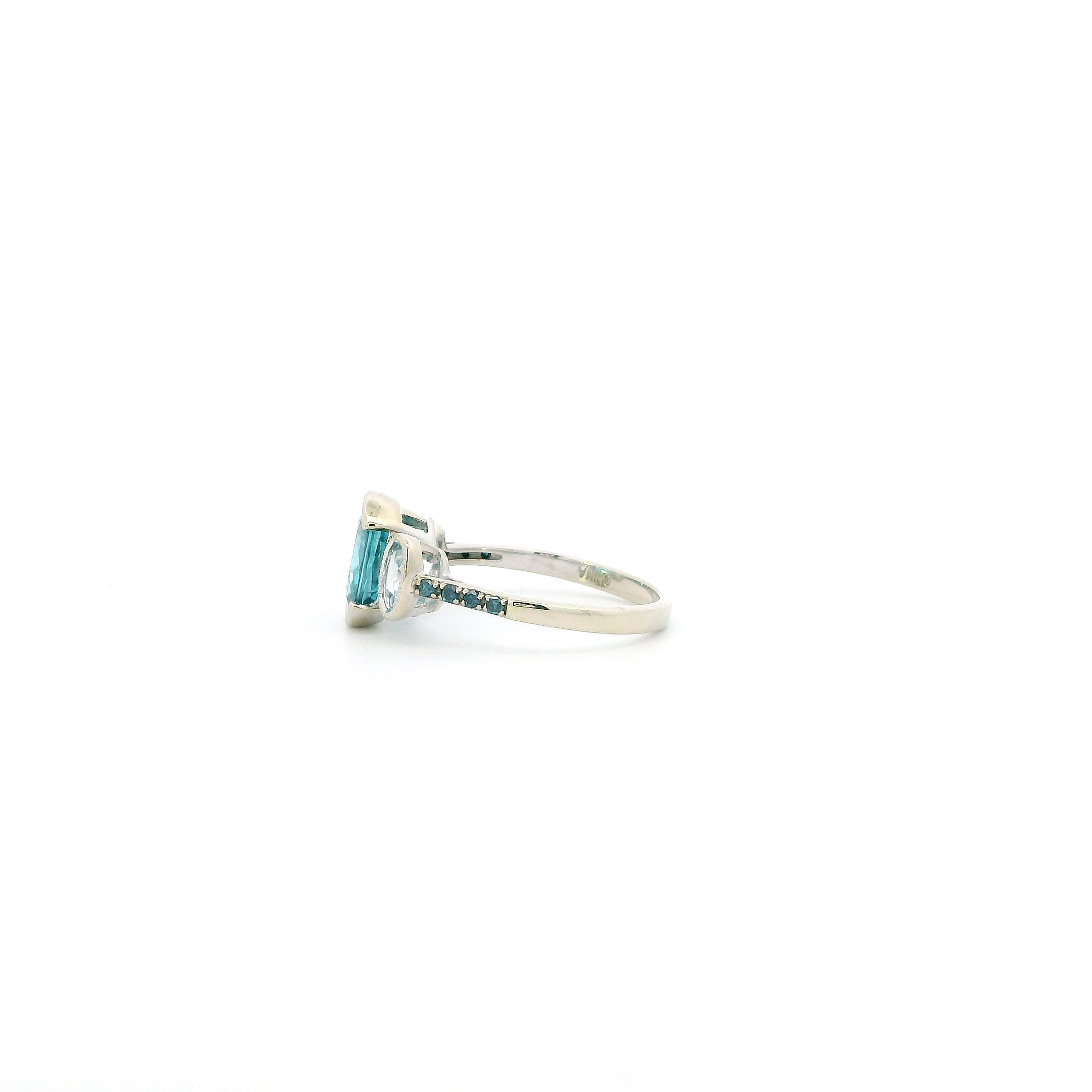 14K White Gold Blue Topaz, Aquamarine, & Blue Diamonds Womens Ring - 0.05ct