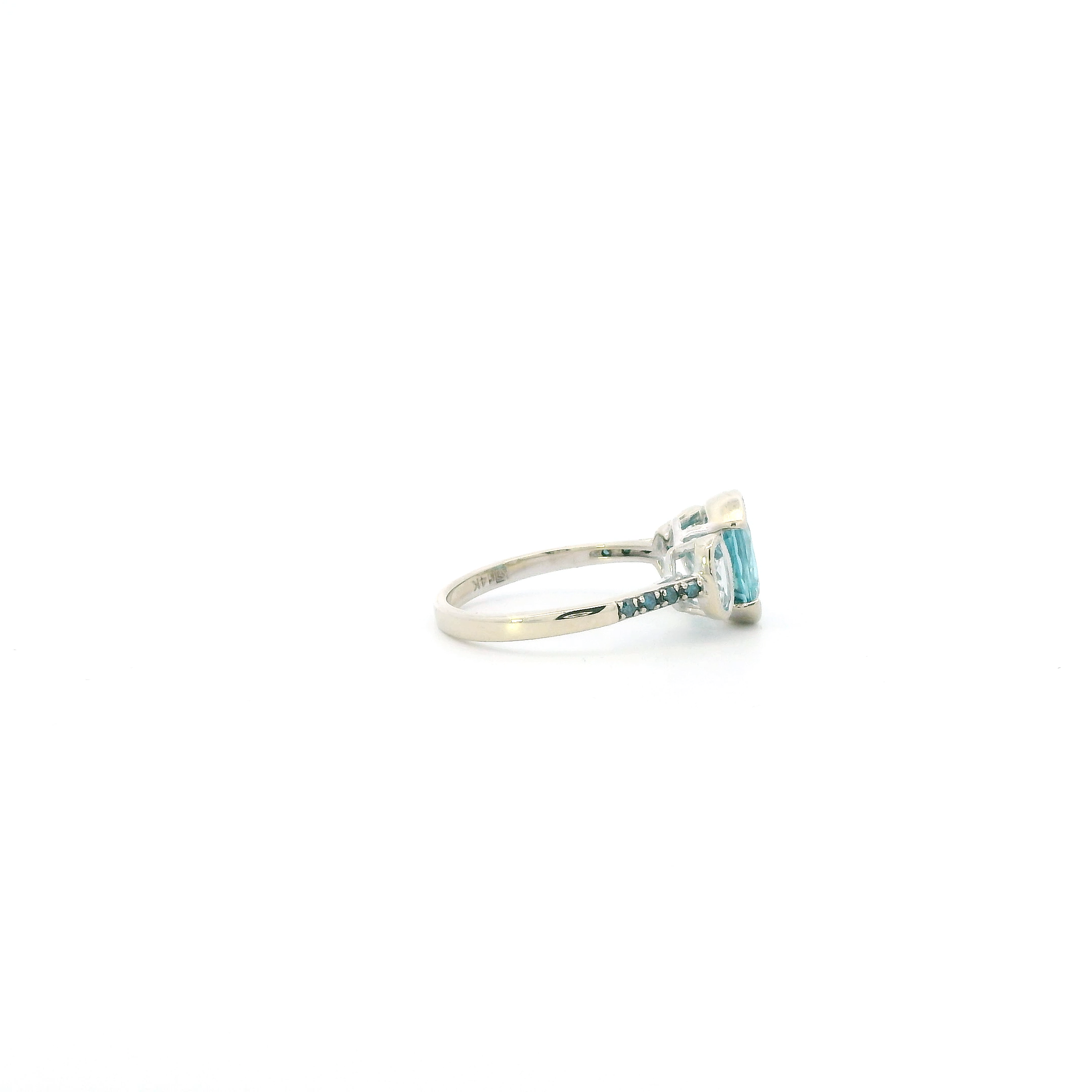 14K White Gold Blue Topaz, Aquamarine, & Blue Diamonds Womens Ring - 0.05ct