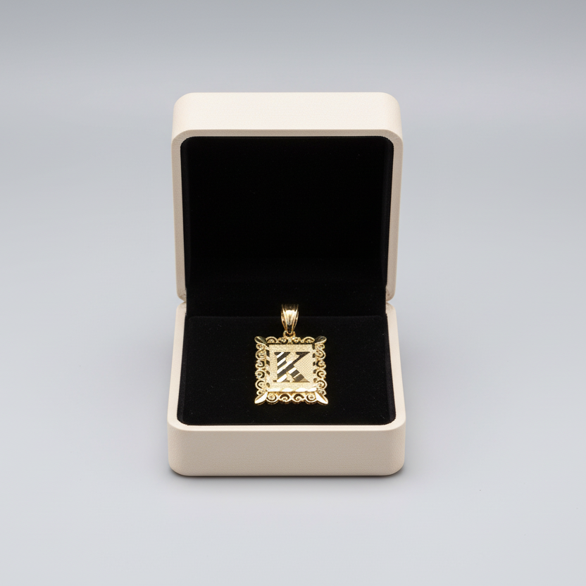 10K Yellow & White Gold Square Letter "K" Pendant