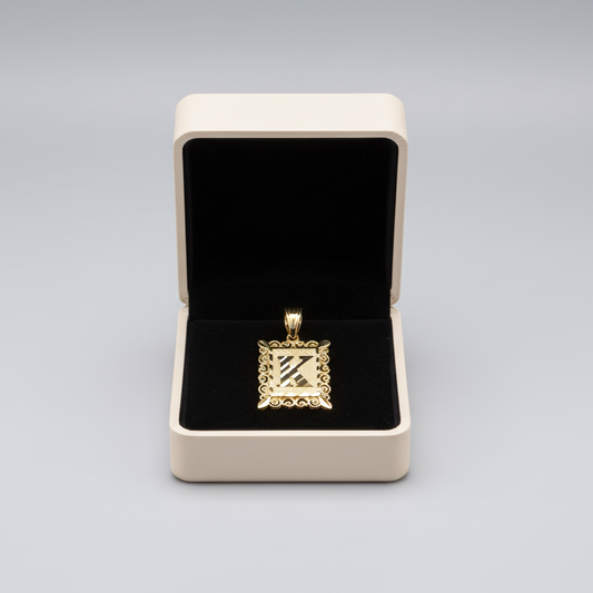 10K Yellow & White Gold Square Letter "K" Pendant