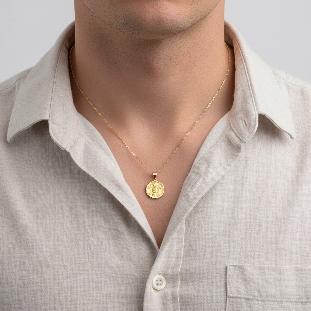 14K Yellow Gold Diamond Cut Jesus Face Pendant