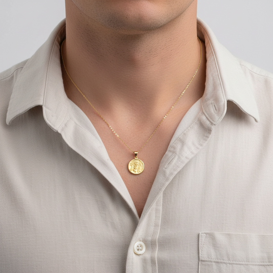 14K Yellow Gold Diamond Cut Jesus Face Pendant