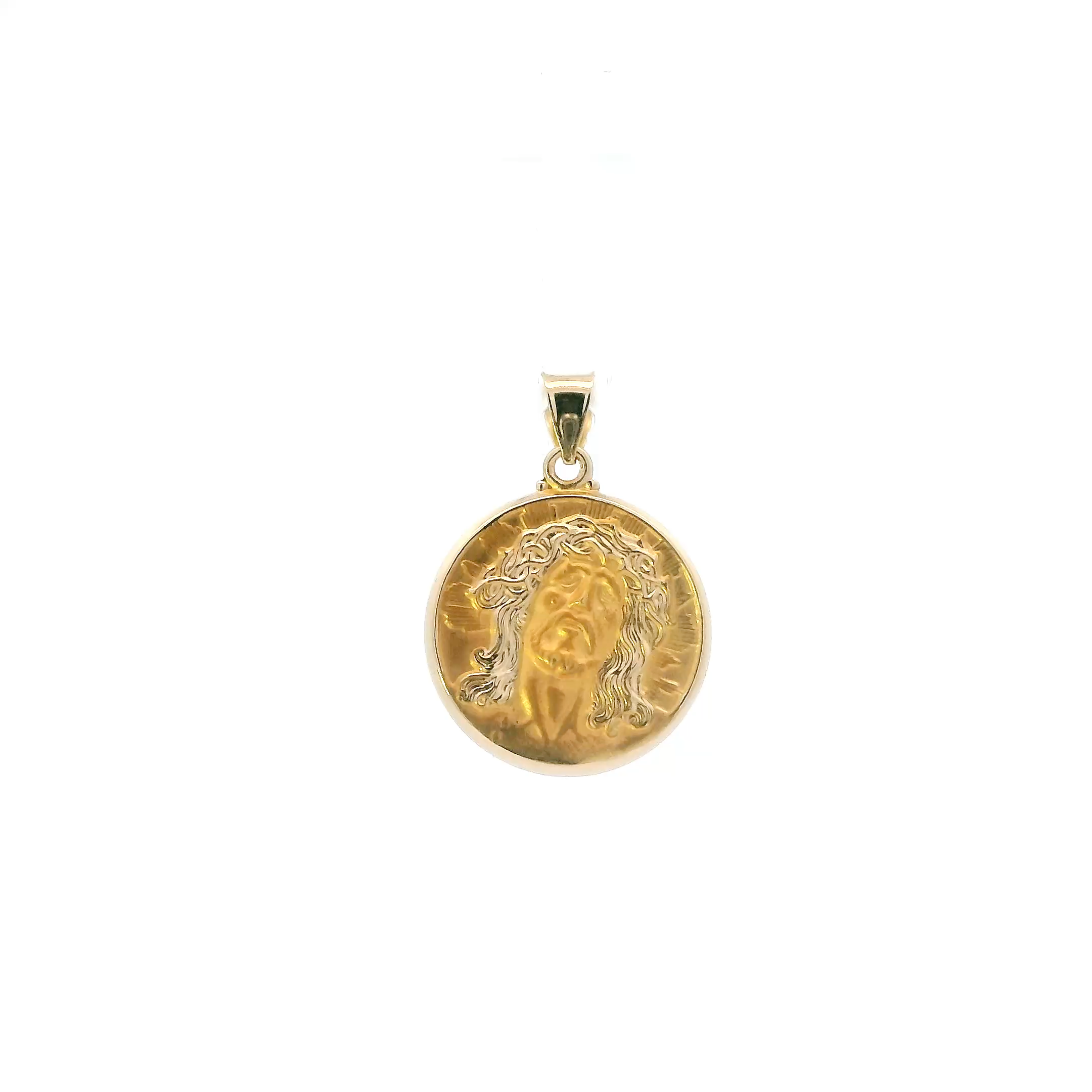 14K Yellow Gold Diamond Cut Jesus Face Pendant