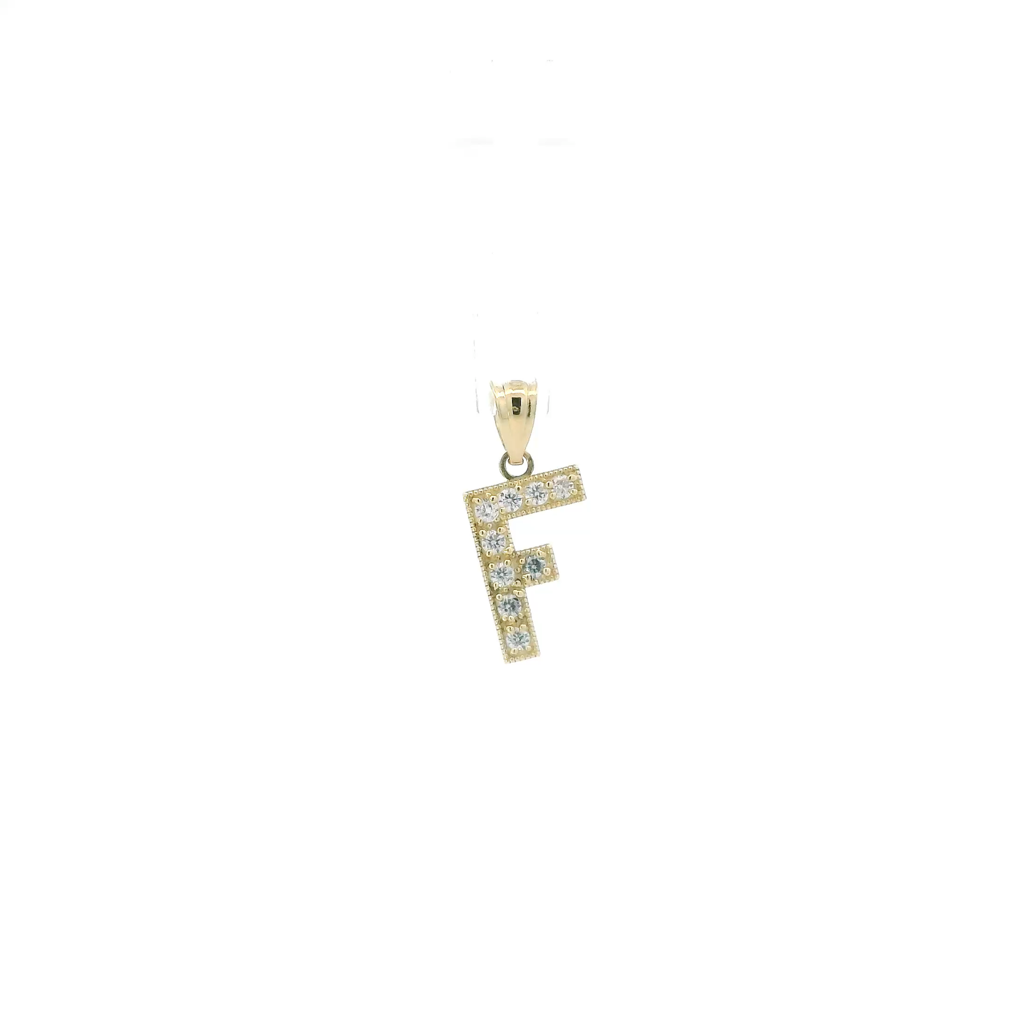 10K Yellow Gold Cz Letter "F" Pendant