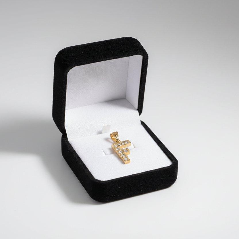 10K Yellow Gold Cz Letter "F" Pendant