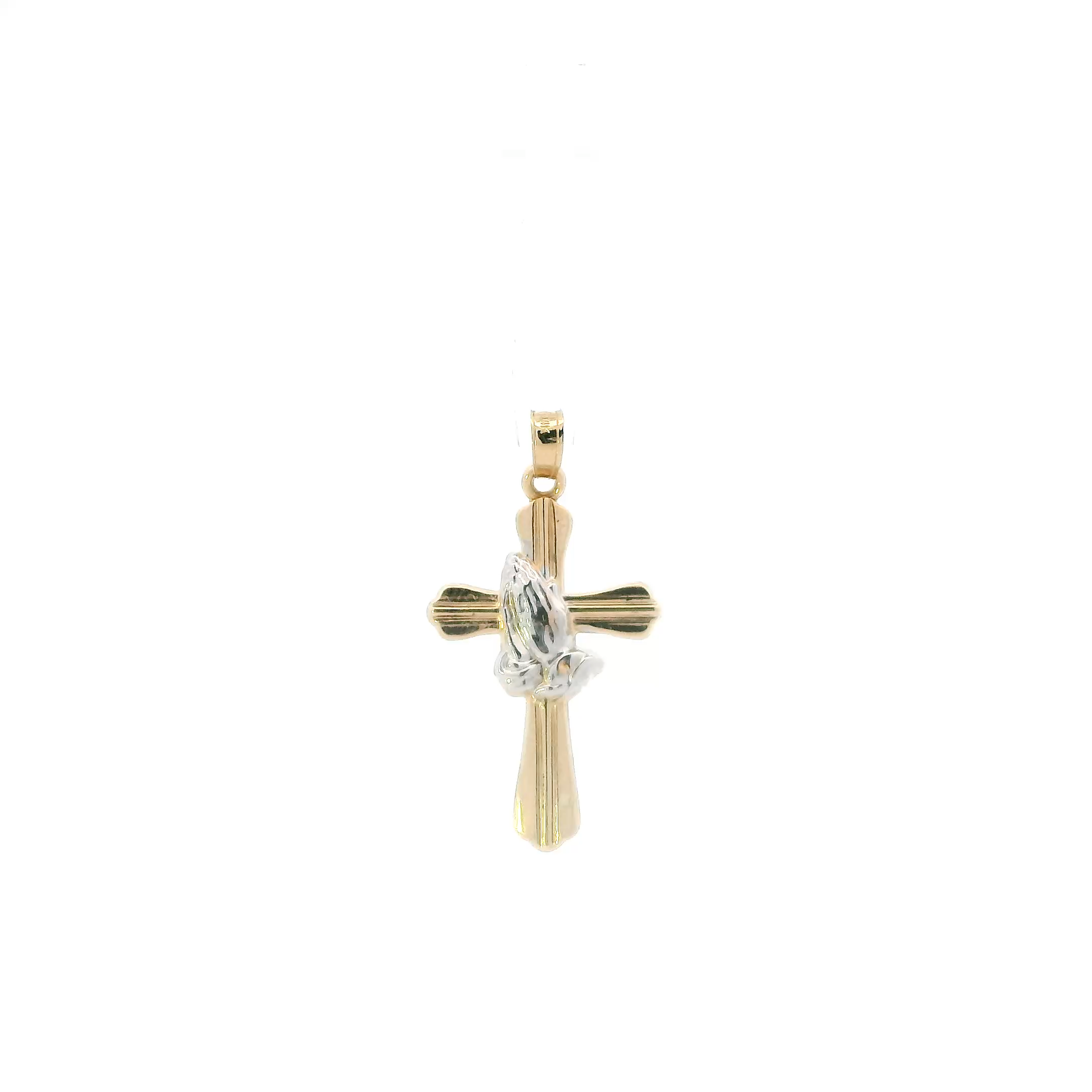 14K Yellow & White Gold Praying Hands Cross Pendant