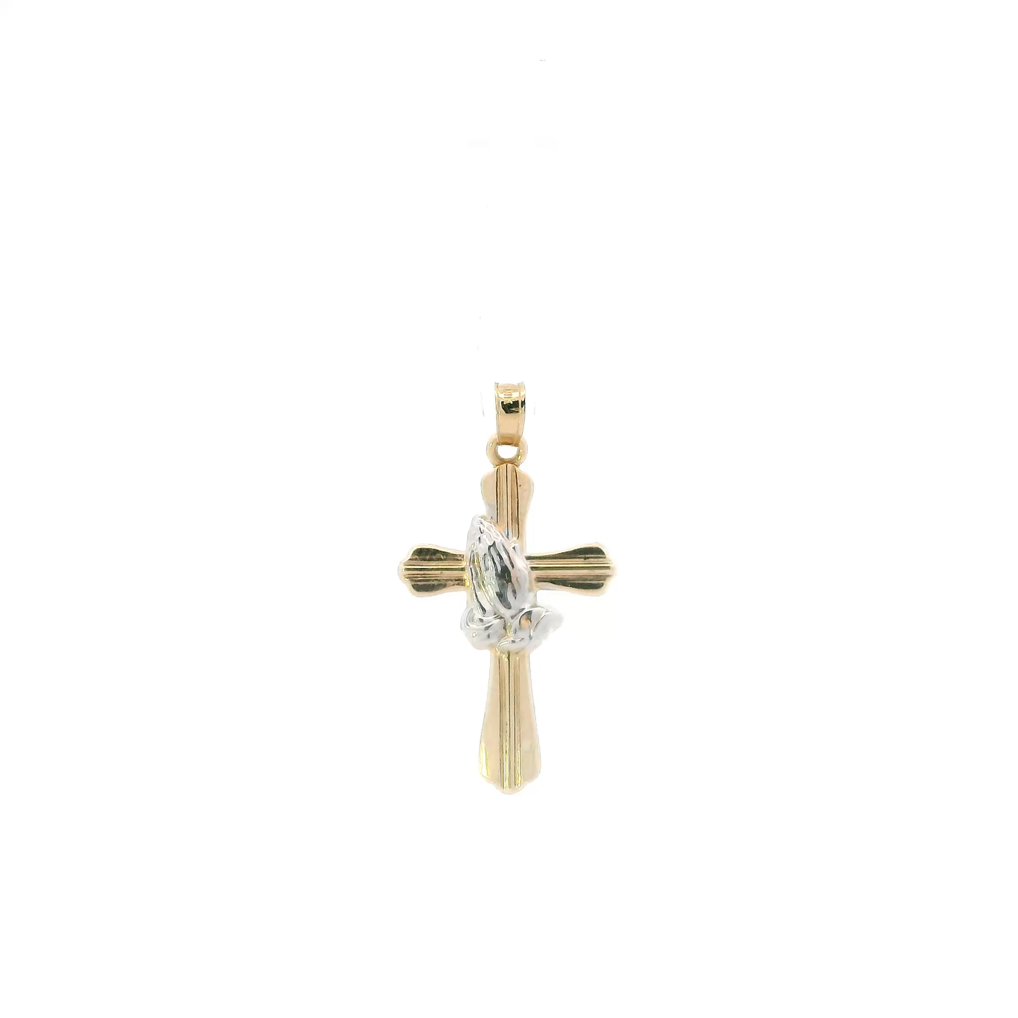14K Yellow & White Gold Praying Hands Cross Pendant