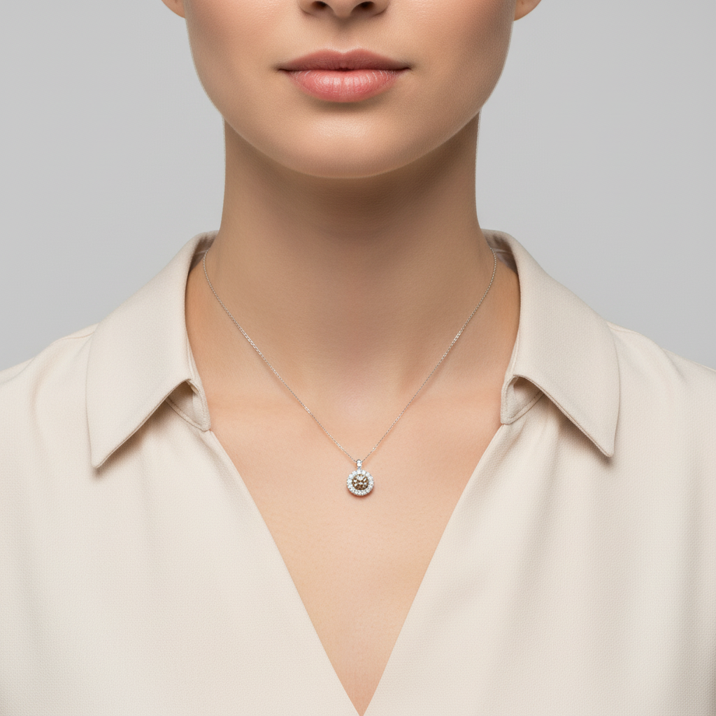 14K White Gold Diamond Halo Le Vian Pendant - 0.34ct